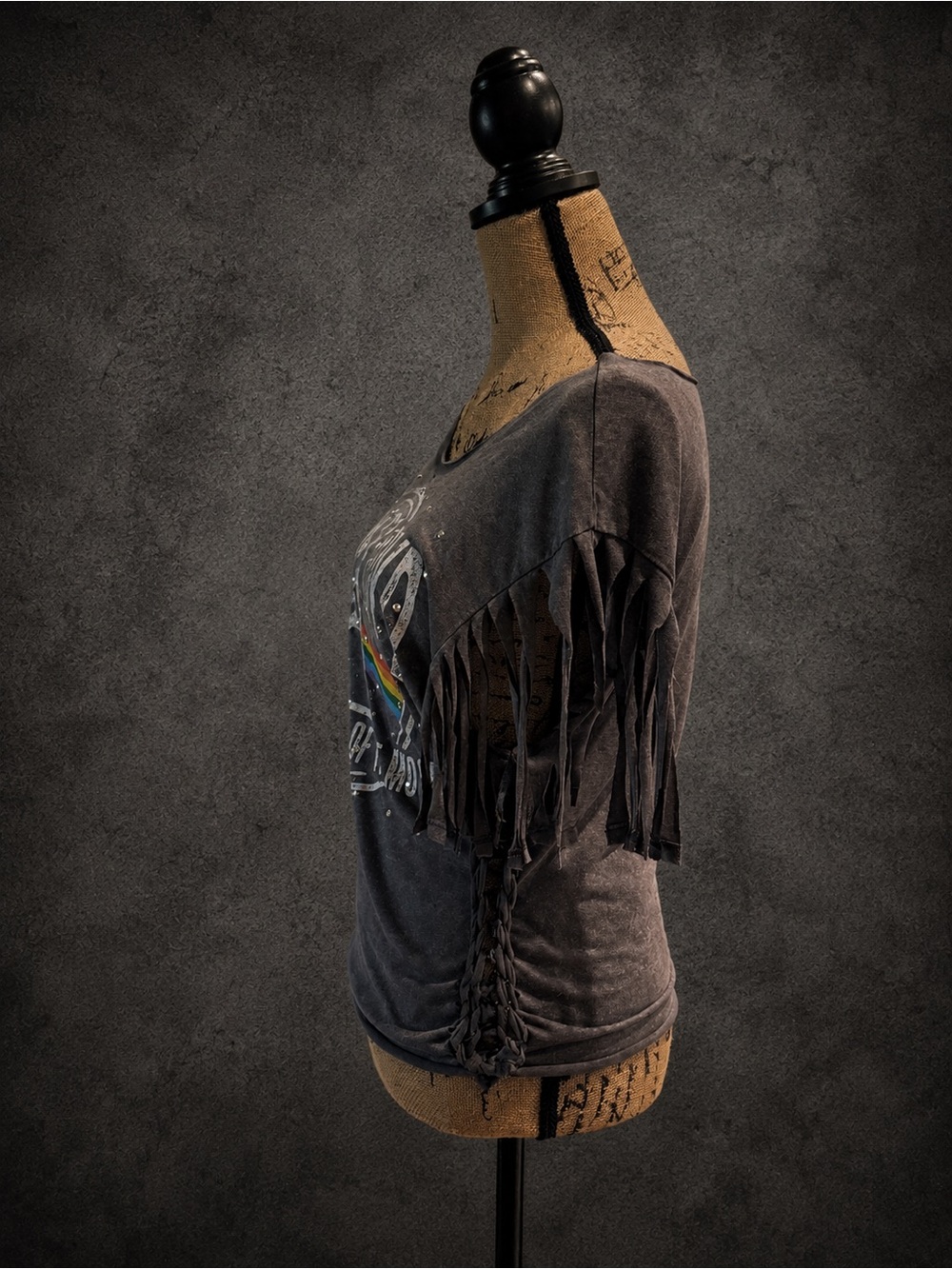Pink Floyd Gray Short Sleeve Fringe Tee with Rainbow Prism Graphic - Picture 3 of 4